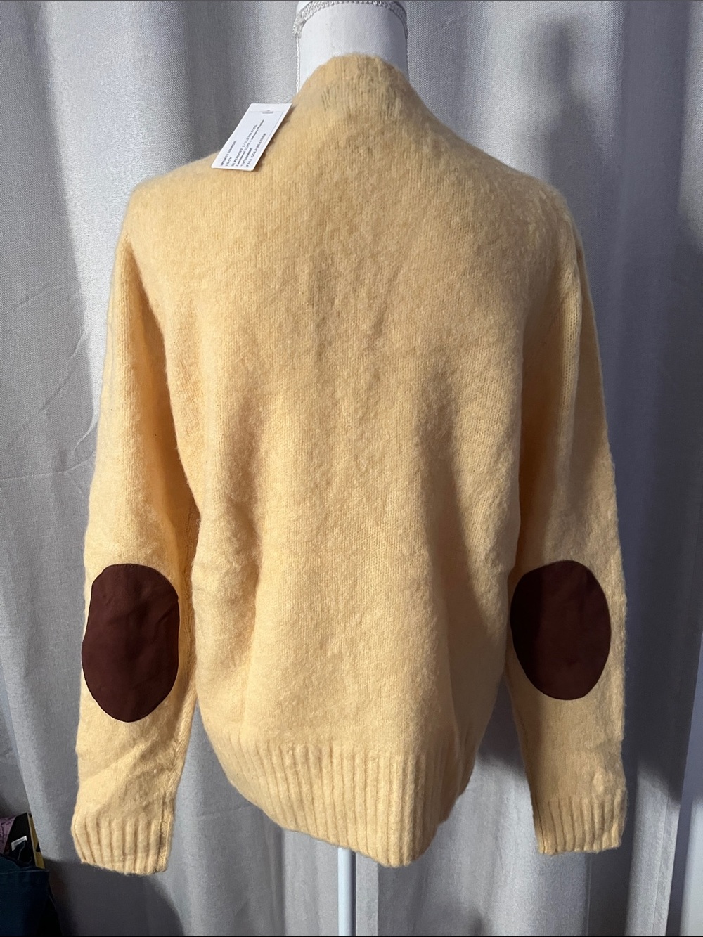 NEW! Polo by Ralph Lauren Yellow Crewneck Sweater with Brown Elbow Patch - Picture 3 of 16